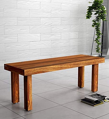 Kamal Brothers Sheesham Wood Bench for Living Room | Hallway Furniture | 2 Seater Dining Bench | Natural Finish