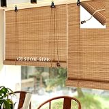 PHUSTJKL Custom Size Bamboo Roll Up Blinds Window Shades with Lifter, Sunshade Light Filtering Breathable Blinds Partition Curtain Privacy Drape for Indoor/Outdoor Home Patio Porch-Walnut Color