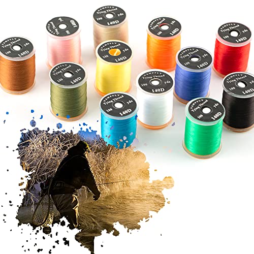 Hercules 140D Fly Tying Thread 12 Colors Non Waxed Fly Tying Wires Materials Kits Fly Tying Tieing Supplies For Dry Wet Flies (12 Colors) #TOP3
