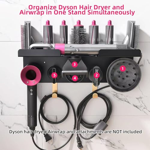 Dyson Airwrap Holder, Dyson Airwrap Wall Mount, 2in1 Dyson Airwrap Organizer and Dyson Hair Dryer Holder, Dyson Hair Dryer Stand for Dyson Airwrap Styler & Supersonic Nural Black UEMUSI - Image 6