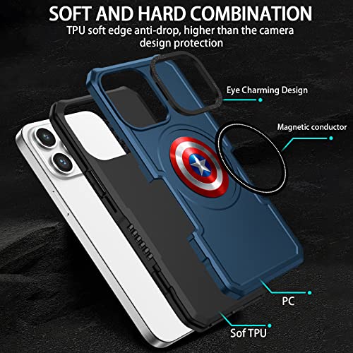 Narym Superhero Magnetic Case For Iphone 13 Pro Max [Compatible With Magsafe & Military-Grade Protection] Heavy Duty 2 In 1 Rugged Shockproof Protection Hybrid Hard Pc Soft Tpu Bumper [Captain, Blue] #TOP4