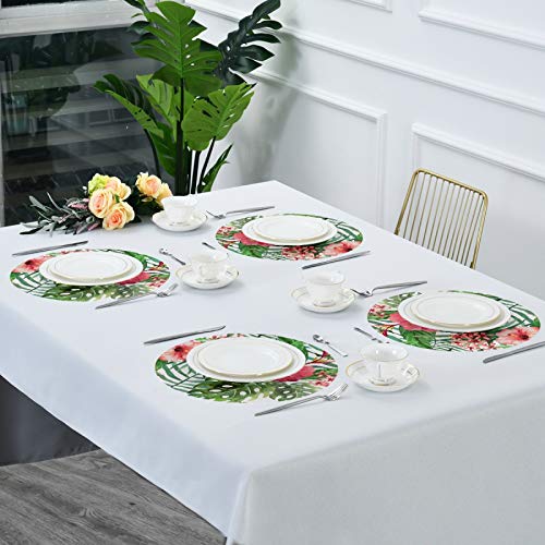 Kaariok Watercolor Flower Palm Tropical Green Leaf Pink Floral Round Placemats For Dining Table Set Of 4 Non Slip Place Mats For Kitchen Table #TOP6