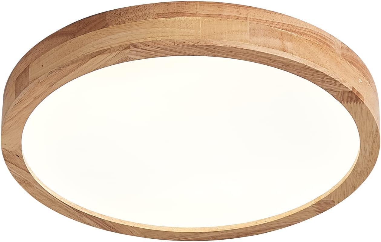 Wooden LED Ceiling Light, 21 W, Neutral White, 4500 K, 1600 lm, Round Wooden Ceiling Lights, Diameter 30 cm, for Lounge, Living Room, Kitchen, Dining Room, Hallway, Home, Office, Children's Room