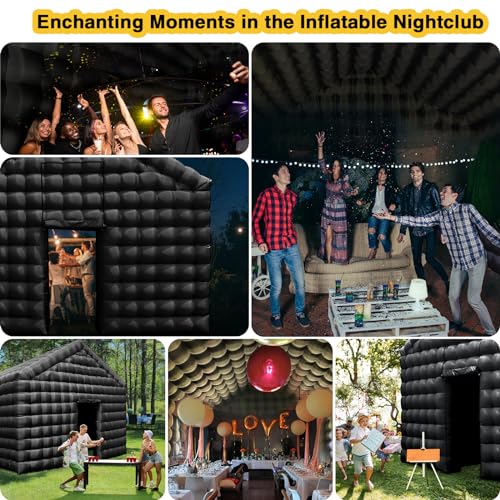 CZGBRO Inflatable Nightclub, 20x16.5x14FT Disco Air Cube Tent, Inflatable Night Club Square Gazebo Event Room Tent House for Event Exhibition Wedding Business/Private Use(Black) - Thumbnail 3