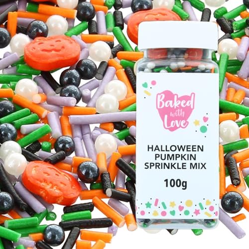 Halloween Sprinkles By Baked With Love | 100g | Orange Pumpkins Black White Purple & Green Sugar Cake Sprinkles Edible Cake Decorations Sugar Shapes For Cupcakes