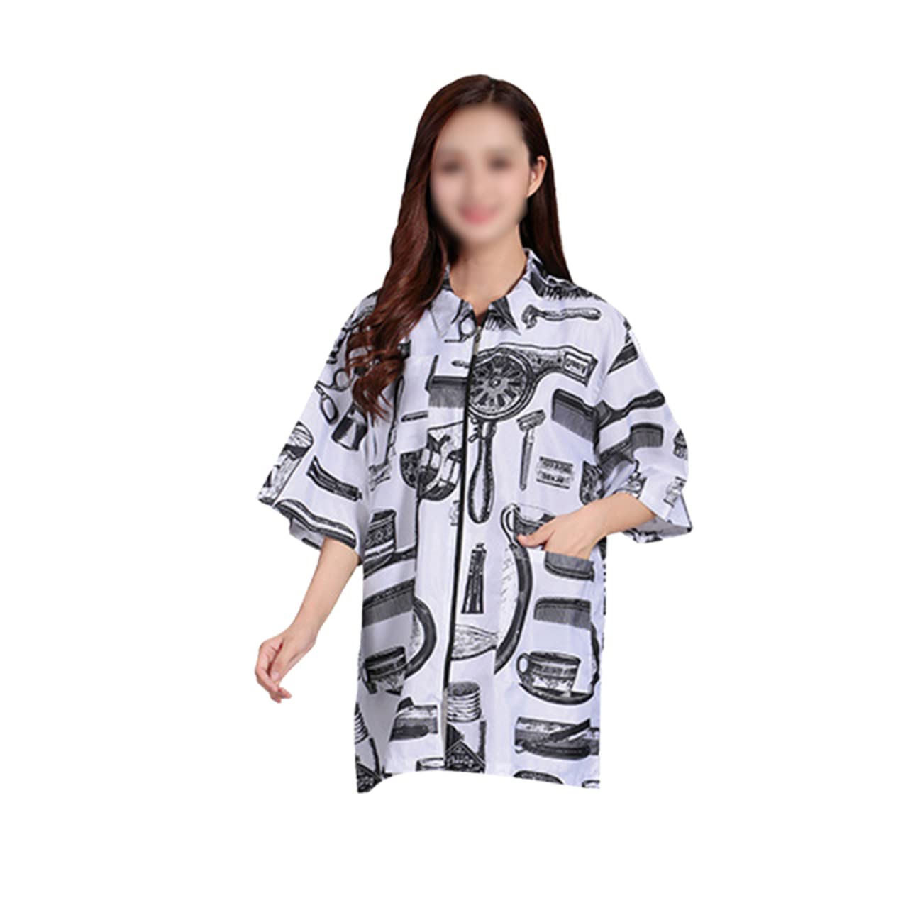 Camice Da Parrucchiere a Maniche Corte Zip, Uniforme Da Lavoro Traspirante Bianco Xl, Abito Professionale Per Parrucchieri e Estetisti Tasche, Per Saloni e Uso Domestico