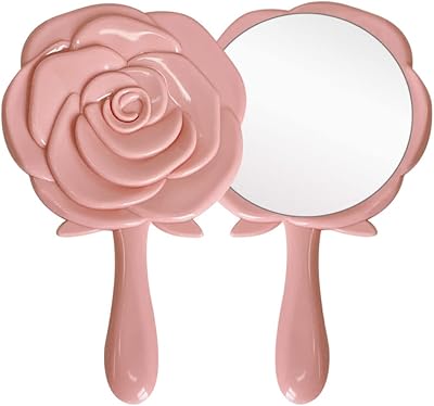Handheld Mirror, Hand Held Make Up Mirror, Compact Travel Mirrors, Vintage 3D Rose Shape Personal Makeup Beauty Mirror