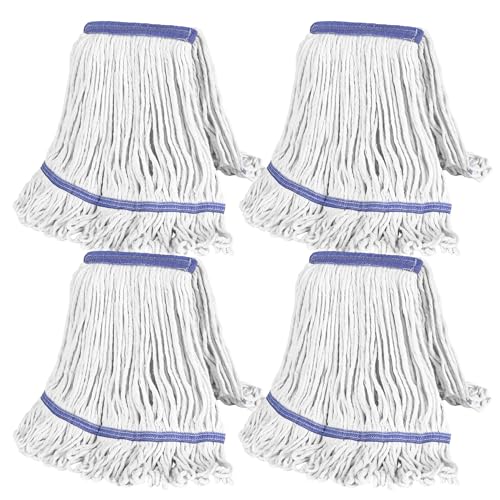 Image of 4 Pieces Mop Head Replacement Heavy Duty Commercial Mop Heads Wet Industrial String Cotton mop Cotton Looped End String Head Refill (White)