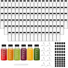 108 Pcs 2 oz Plastic Shot Bottles with Lids Reusable Small Ginger Shot Containers with Scale for Juicing, Smoothies, Milk, Coffee, and Drinks, with 6 Labels, 12 Funnels, and 1 Pen