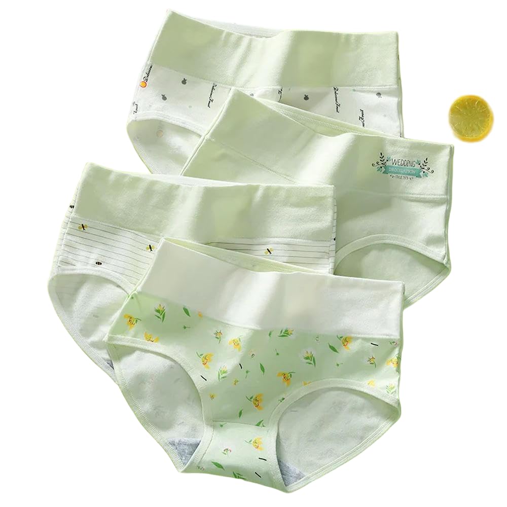 DYRBF - Bragas de algodón de cintura alta para mujer, ropa interior adelgazante, sin costuras, ropa interior sexy y transpirable para mujer, 4 piezas