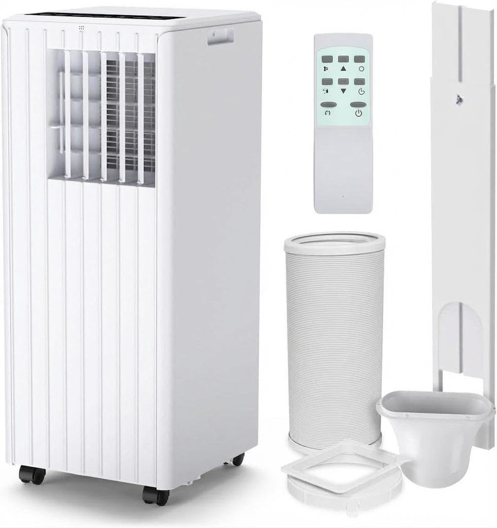 Affinityfurn White 7000 Btu Mobile Air Conditioner, 3 In 1 Low Noise Air Conditioning, 36L Dehumidifier, Cooler/Fan Modes Digital Display, 24-Hour Timer For Home Office [Energy Class A]