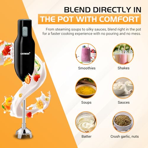 Image of Hand Blender for Kitchen 400W Powerful Electric Immersion Blender Easy to Clean Low Noise Compact Design for Smoothies Purees Milkshakes Baby Food ISI Certified 5 Years Warranty Black