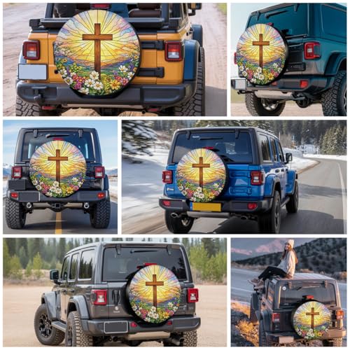 Image of GENANY Christian Father's Day PVC Spare Tire Cover for RV Trailer, Waterproof, No Camera Hole, Size 17 Fits 31-33 Inch