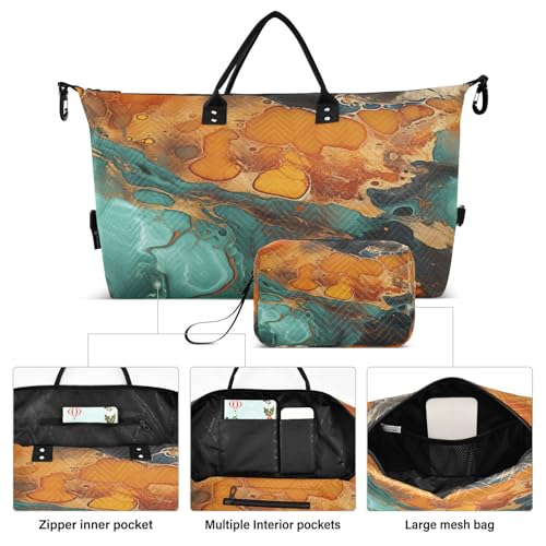 Abstract Orange Marble Travel Duffel Bags Gym Bag Weekender Handbag with Toiletry Bag for Women Girls Men2