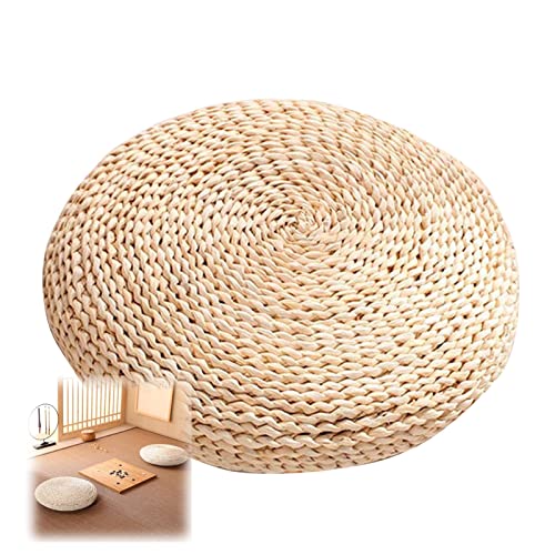 KKCF Cojín Asiento Japonés, Cojín Silla Redondo 15.8x2.4 Pulgadas, Cojín Piso Transpirable Grueso, Asiento Plano Cola Gato, Tapete Piso Paja Tejido Mano Decoración Cover