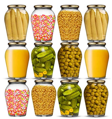 Image of Ash & Roh Big Pot Glass Jar Kitchen Storage Glass Jars & Containers With Airtight Metal Lid - (1000 Ml /1 Ltr /1 Kg) - Set Of (12) - Clear