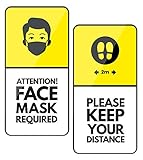 2er Set Aufkleber je 8,5x17cm Zutritt nur mit Mund- und Nasenschutz Maskenpflicht Bitte ausreichend Abstand halten Hygiene Vorschriften einhalten Y003 (Englisch)