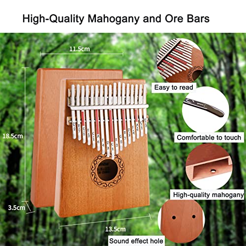 Kalimba 17 Schlüssel, Nabance Daumenklavier Kalimba Professionelles Finger Daumen Piano Karimba Instrument mit Tragetasche Stimmhammer Studienanleitung für Kinder Anfänger