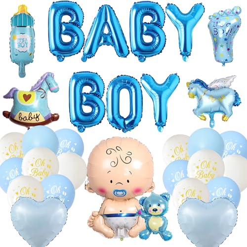 Xietaea Babyparty Luftballons Deko Junge - 35 Stück Baby Shower Deko Set mit Folienballon, Willkommen Zuhause Junge Blaue Luftballons zur Dekorations, Babyshowerparty Dekoration