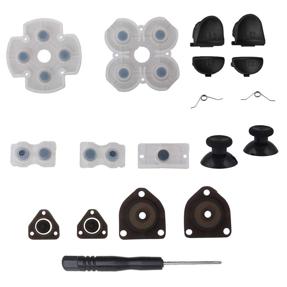 Asiv El juego de accesorios del controlador PS4 incluye botones de activación, resortes, palancas de control tipo joystick, almohadillas de goma conductoras y destornillador