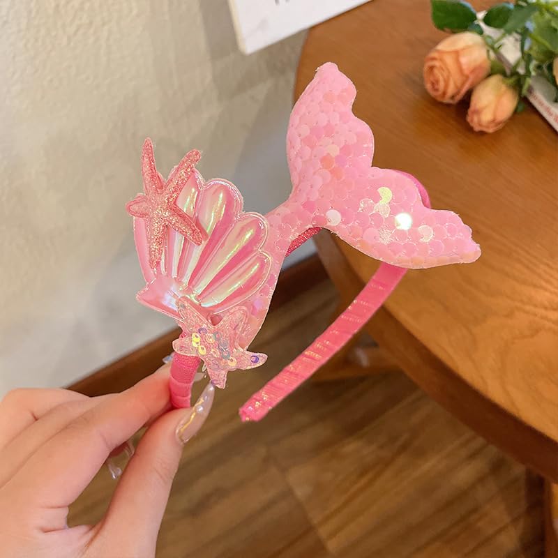 Miniatura 2 de RFTWXHPN Diadema de sirena rosa para niñas, diadema de cola de sirena, diadema de fiesta de sirena, accesorios de sirena, bandas para el cabello