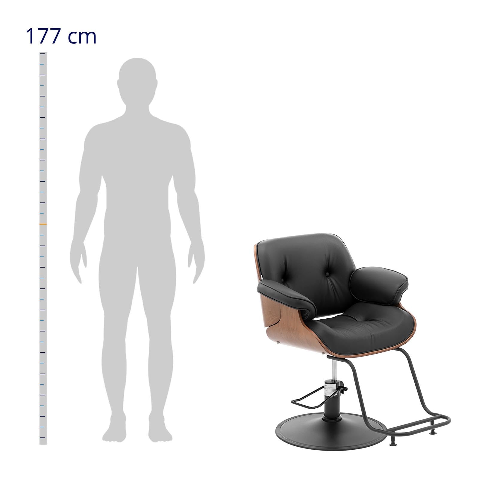 Physa Filey Black Friseurstuhl mit Fußstütze 470-570 mm 200 kg um 360° drehbar Schwarz Barberstuhl Friseursessel höhenverstellbar