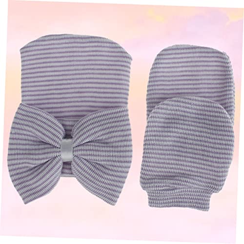 Knit Glove and Hat Set Big Bowknot Soft Yarn Material Lightweight for Newborn Girls White2