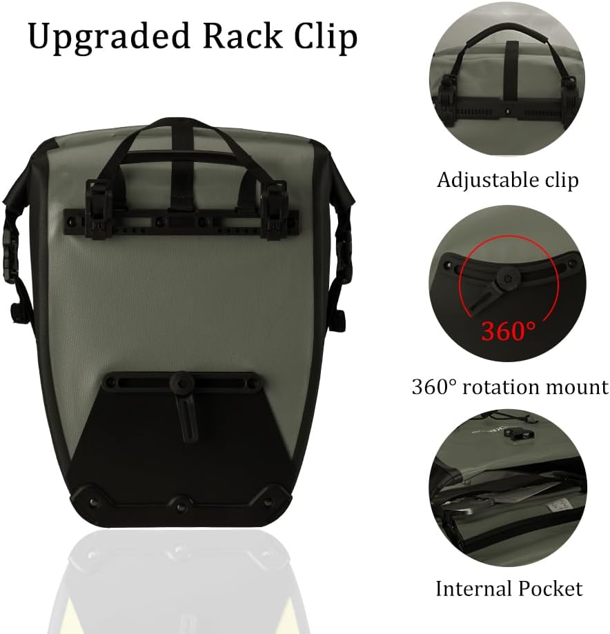 ROCKBROS Bike Panniers Waterproof Bike Rear Rack Bag Max 30L Large Capacity Bike Rear Panniers for Cycling Traveling Commuting (Green*2)