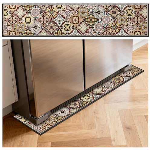 Image of Fridge Mat - 9.1 inch x 38.6 inchRefrigerator Mats with Water Absorbent, Leak-Proof Rubber Backing, Easy to Clean, Bohemian Design, Protect Floors from Spills (Bohemian)