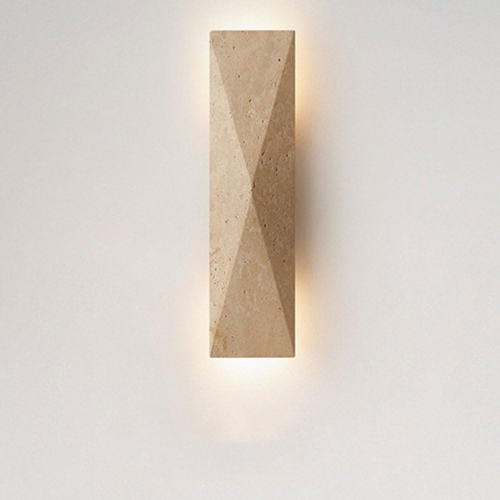 Modern Natural Stone Front Porch Wall Light Wabi Sabi Wall Sconce Light for Hallway Outdoor Yellow Travertine Night Light LED Wall Mounted Lamp Rectangle Up Down Living Room Wall Sconces