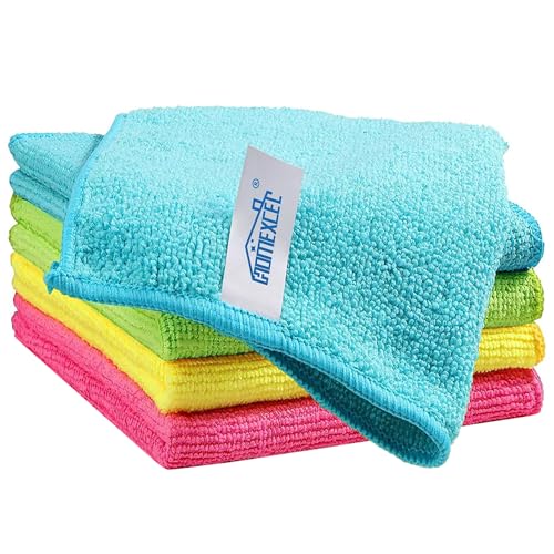 Image of HOMEXCEL Microfiber Cleaning Cloth, 5 Pack Cleaning Towels for Kitchen, Lint Free, Scratch-Free, Highly Absorbent, and Reusable Cleaning Rags for House, 11.5 X11.5 inch (Green /Blue /Yellow /Pink)