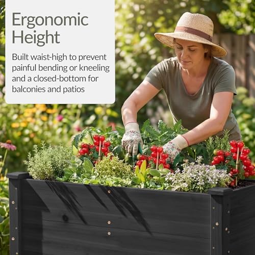 Image of Best Choice Products 48 inch x 24 inch x 30 inch Raised Garden Bed with Extra Deep 16 inch Depth, Elevated Wood Planter Box Stand for Backyard, Patio, Balcony, Natural Fir Wood - Black