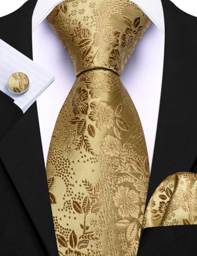 Image of Barry.Wang 6 PCS Men Ties Set Silk Business Fashion Woven Necktie Handkerchief Cufflinks Paisley Stripe Wedding Party