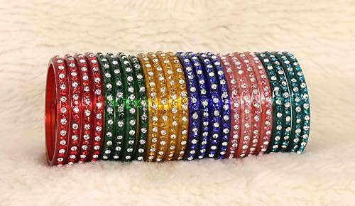 Image of NMII Fancy Glass Bangle Set For Women & Girls | Kada Bangles For Daily Use | Kaanch Ke Kade | Multicolor Kada Set | Chudi For Women | Fancy Women's Bangles For Wedding, Party & Gift