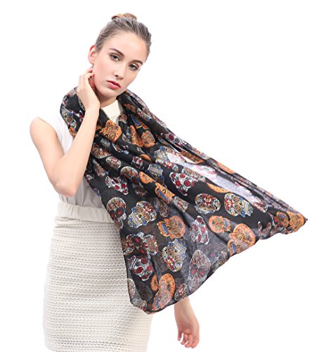 Lina & Lily Day of the Dead Sugar Skull Print Women's Infinity Scarf Lightweight4