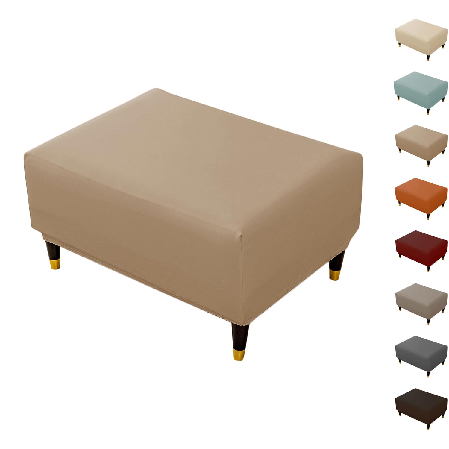 18x18x18 Inch Stretch Ottoman Cover - Khaki Polyester Slipcover For Footstools