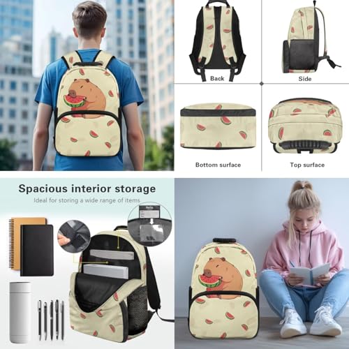 Capybara Watermelon Backpack for Kindergarten Boys Beige Elementary School Backpacks with Lunch Box Lightweight Schoolbags Set Girls Kawaii Toddler Elementary School Bag4