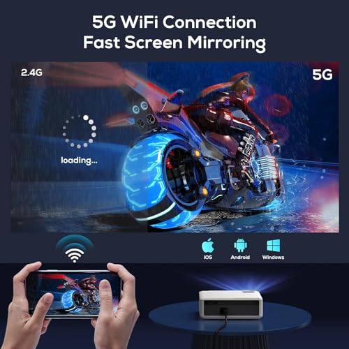 Image of AUN AKEY6S Native Full HD Projector 1080p for Home, 7500 Lumen Android 9 Portable Projector for Home 4K WiFi Bluetooth Supports TV Stick, Set Top Box, HDMI, USB, Laptop, Multi Media for Home Cinema