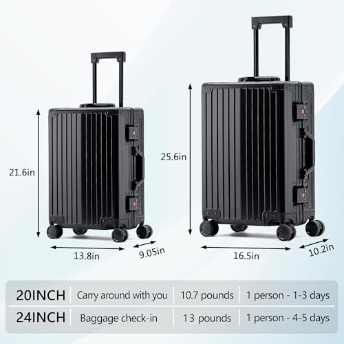 YYW Aluminum Carry-On Luggage Airline Approved Lightweight Suitcase with TSA Lock and Silent Wheels, Hardshell Spinner Business Travel (Black, 24in)3