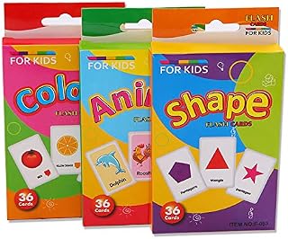 Preschool Learning Flash Cards 108PCS,3 Sets of Animal Shape Color Daily Reading Cards For Toddler Kids Children Baby Early Learning Flashcards, Educational Flash Cards