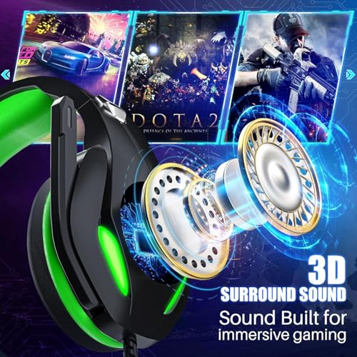 Image of Gaming Headset with Microphone for Xbox PS5 PS4 PC - 3.5mm Jack Wired Headphones with Noise Cancelling Mic & LED - 50mm Audio Drivers & Soft Earpads