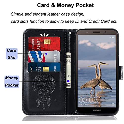 Sidande Case For Huawei Y5 2018/Y5 Prime 2018/Honor 7S Wallet Case With Card Holder, [Wrist Strap] Owl Premium Pu Leather Flip Phone Case Cover For Huawei Y5 2018 (Black) #TOP2