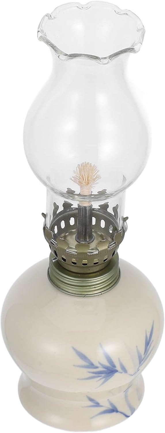 Vintage Ceramic Kerosene Lamp Refillable Oil Holder for Home Decor and Emergency Lighting Classic Glass Oil Lantern for Indoor and Outdoor Use Cozy Ambiance and Power Outage
