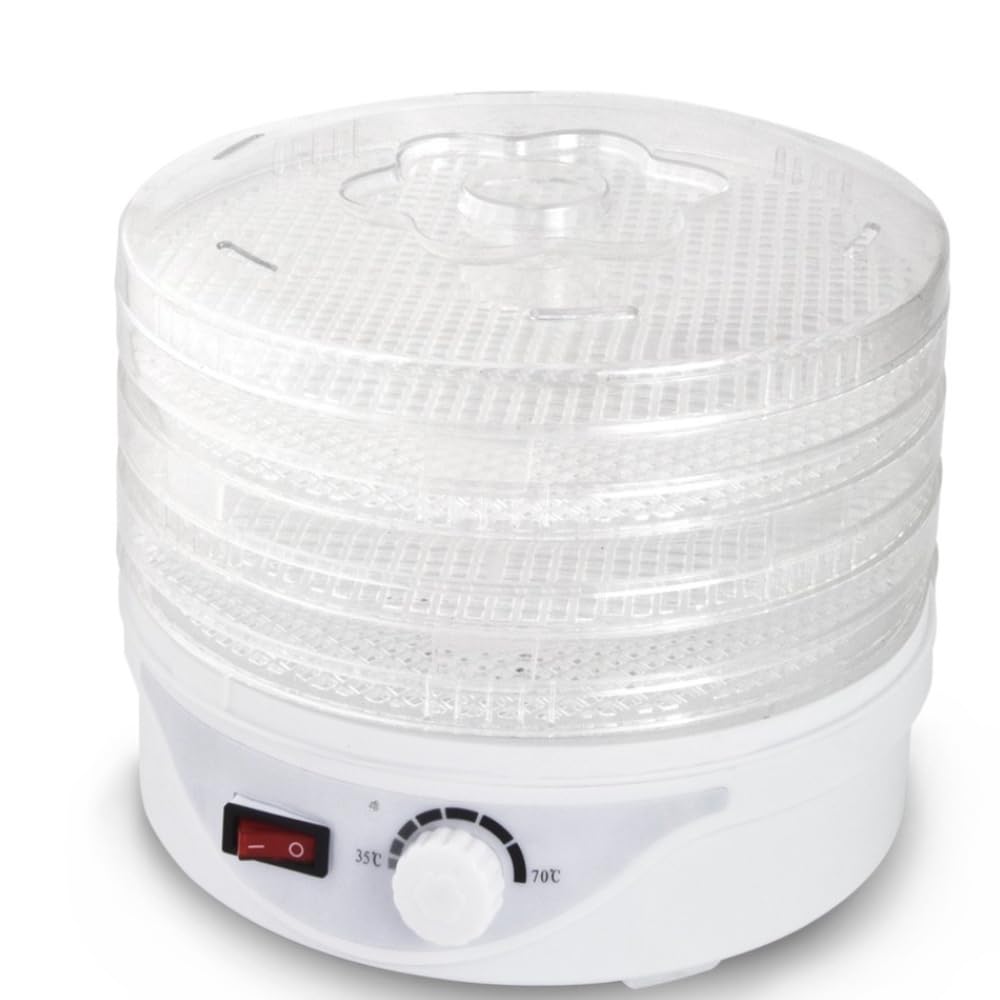 Essiccatore Alimentare 250W con 4 Vassoi – Essiccatore per Funghi, Frutta e Verdura Essiccatore per Alimenti Compatto, 8 Programmi, Ventola Potente, Facile da Usare