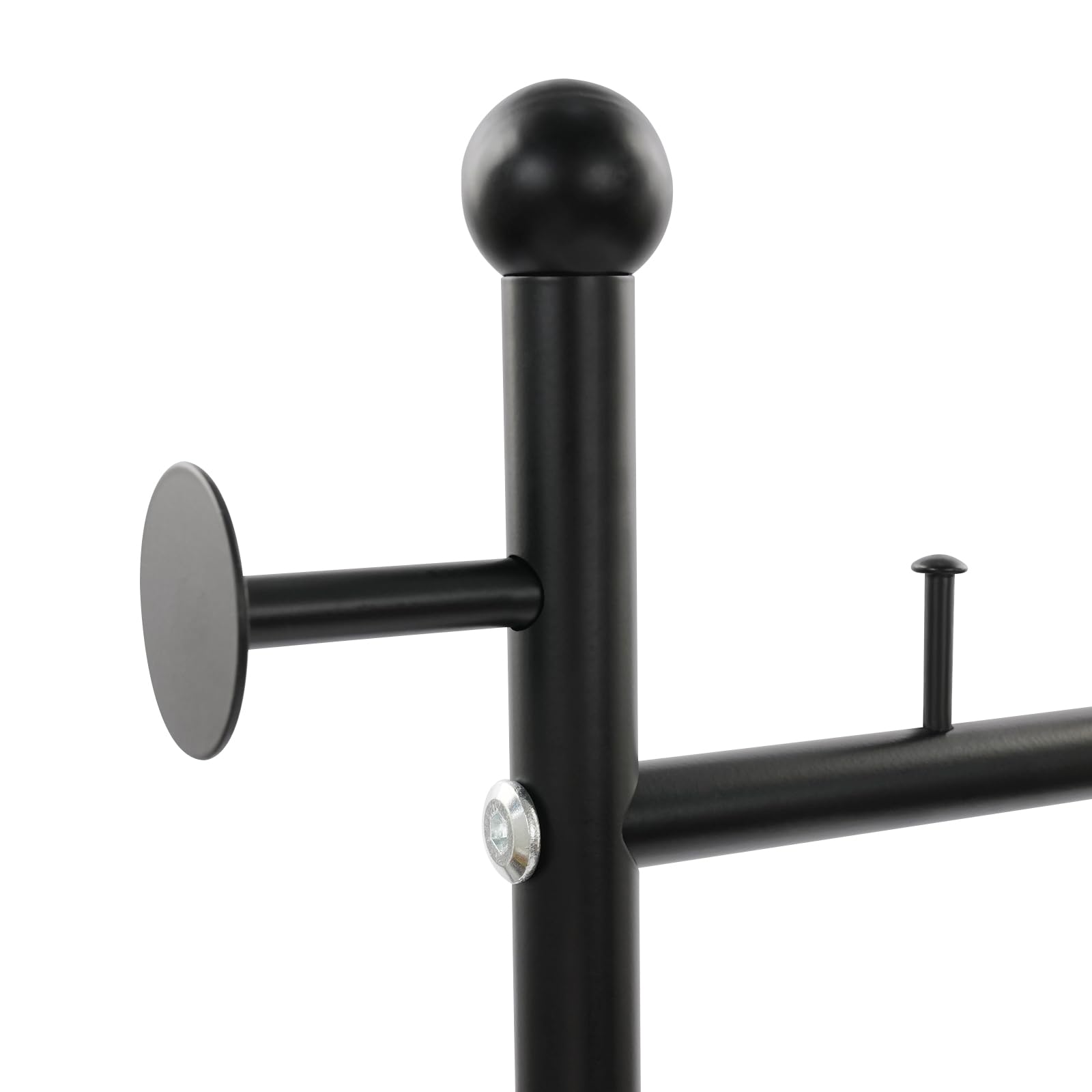 Freistehender Kleiderständer Garderobenständer, Schwarz | Kleiderstange Stabil, 5 Horizontale Haken, 4 Seitliche Haken, Für Kleidung, Hüte, Taschen