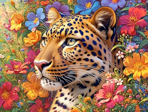 Pintar por números adultos leopardo flor para superar el estrés sin saber dibujar