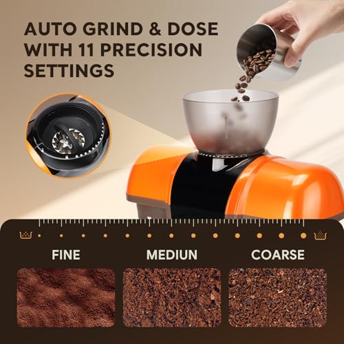 Semi-Automatic Espresso Machine with Grinder, 20 Bar Professional Coffee Maker with Milk Frother, Latte & Cappuccino, Compact for Home Use, Orange - Image 6