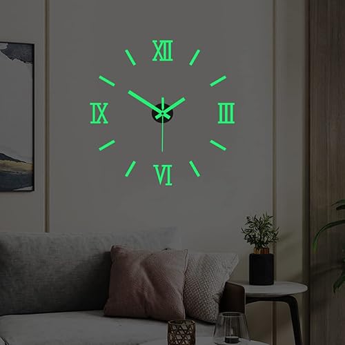 Miniatura 2 de Reloj de pared DIY, luminoso sin marco, silencioso, sala de estar, comedor, simple calcomanía de pared 3D, reloj de pared creativo luminoso de