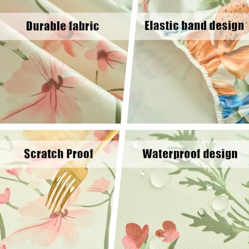 IBEQUEM Round Fitted Tablecloth with Elastic Edge, Waterproof Oil Proof Plastic Table Cover, Vinyl Flannel Backed Table Cloth Fits 60 Inch Round Tables for Dinner, Outdoor, Picnic, Flowers - Thumbnail 3