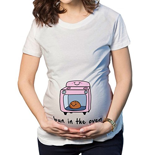 Q.KIM Camiseta de maternidad Elasticidad Suave Embarazada Camiseta Premamá T-shirt bebé divertido estampado - para mujer Bun in the oven M
